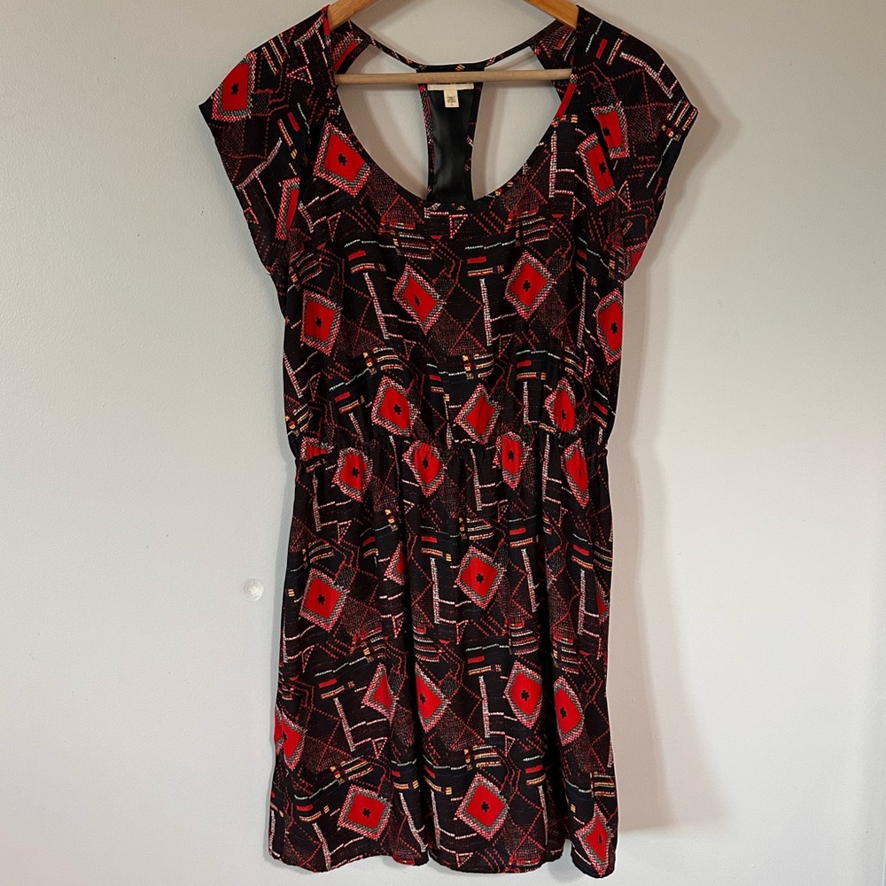 Silence + Noise Red and Black Patterned Mini Dress
